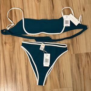 l*space Teal Bikini Set with White Trim